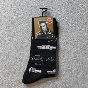 Elvis Presley Socks Mens OS Black Pink Cadillac Signature Novelty Crew EPD3101